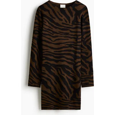 H&m Jacquard-knit Dress In Brown