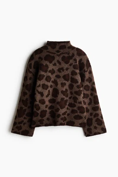 H&m Jacquard-knit Mock Turtleneck Sweater In Animal Print