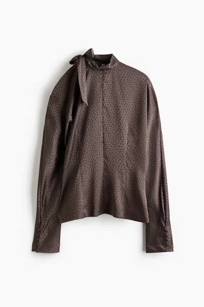 H&m Jacquard-weave Bow-collar Blouse In Purple