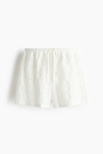 H&m Jacquard-weave Drawstring Shorts In White