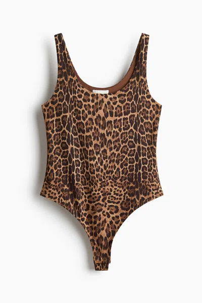 H&m Jersey Bodysuit In Brown