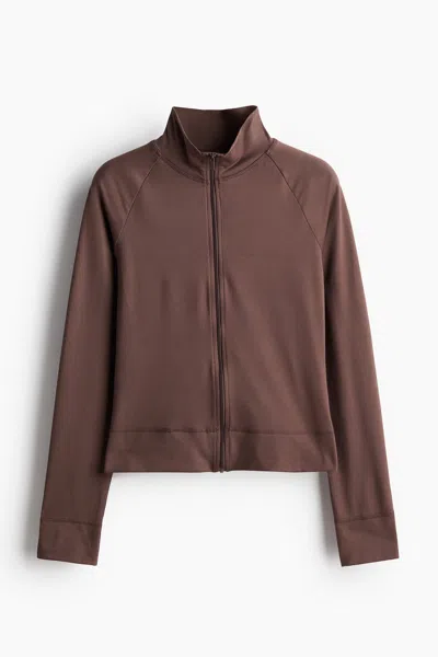 H&m Jersey Cardigan With Zipper In Brown