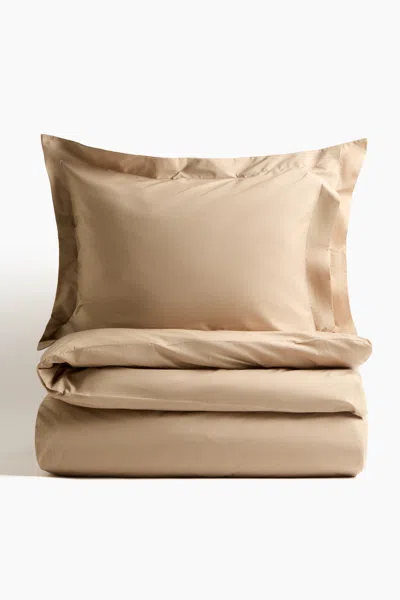 H&m King/queen Cotton Percale Duvet Cover Set In Neutral