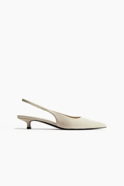 H&m Kitten-heeled Pointed Slingbacks In White