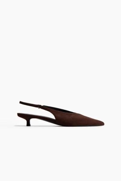 H&m Kitten-heeled Slingbacks In Brown