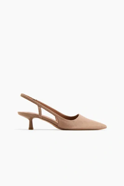 H&m Kitten-heeled Slingbacks In Brown