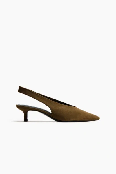 H&m Kitten-heeled Slingbacks In Green