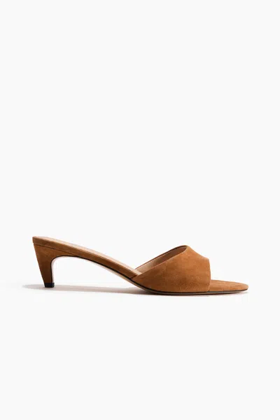 H&m Kitten-heeled Suede Mules In Beige