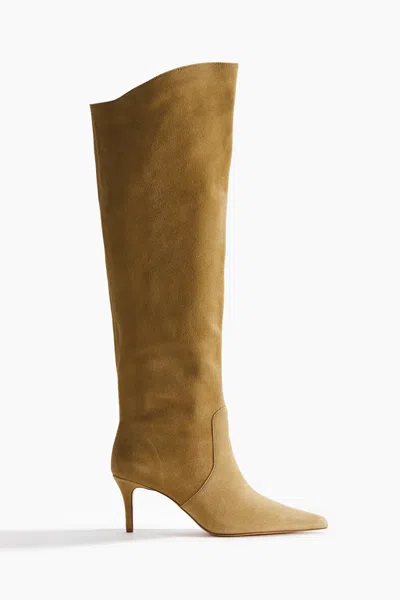 H&m Knee-high Split Suede Boots In Neutral