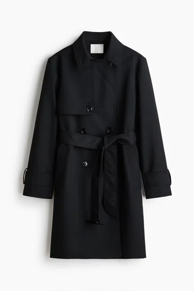 H&m Knee-length Twill Trench Coat In Black
