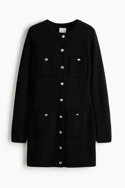 H&m Knit Button-front Dress In Black
