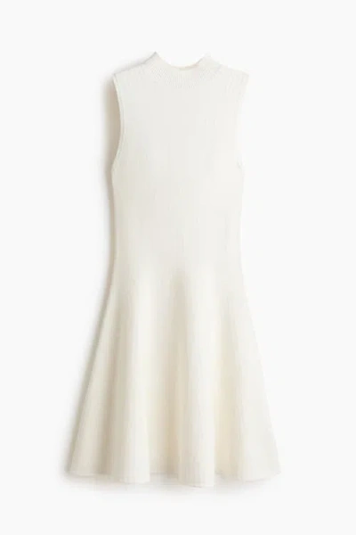 H&m Knit Dress With Flared Skirt In White
