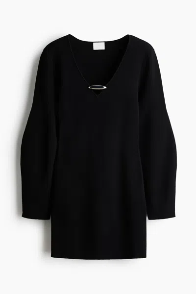 H&m Knit Dress With Metal Detail In Black