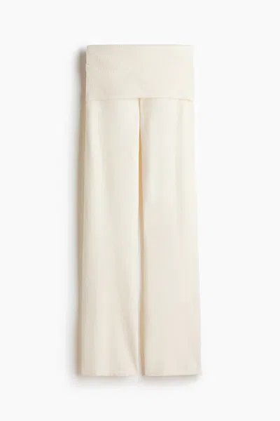 H&m Knit Foldover-waist Pants In Cream