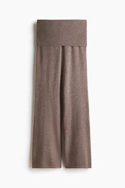 H&m Knit Foldover-waist Pants In Taupe