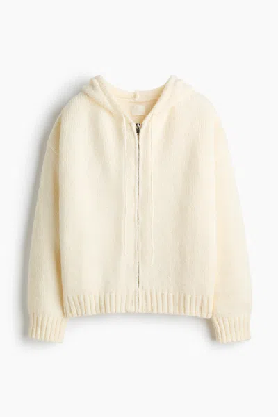H&m Knit Hooded Jacket In Neutral