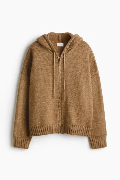 H&m Knit Hooded Jacket In Nude