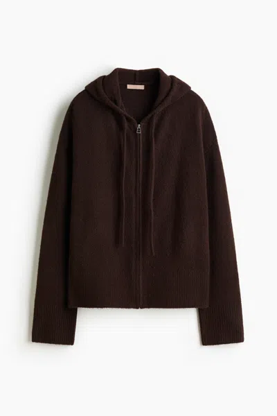 H&m Knit Hooded Jacket In Brown