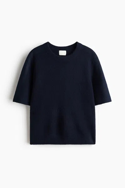 H&m Knit T-shirt In Navy Blue