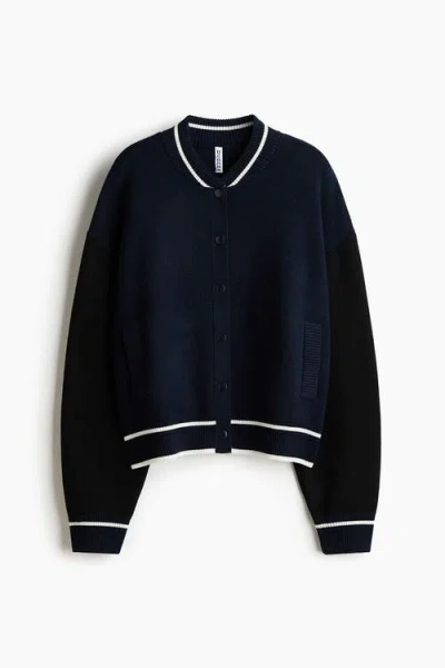 H&m Knitted Baseball Jacket In Blue