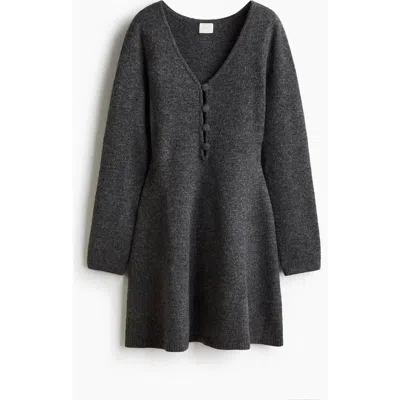 H&m Knitted Flared-skirt Dress In Gray