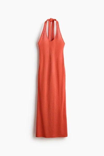H&m Knitted Halterneck Dress In Orange