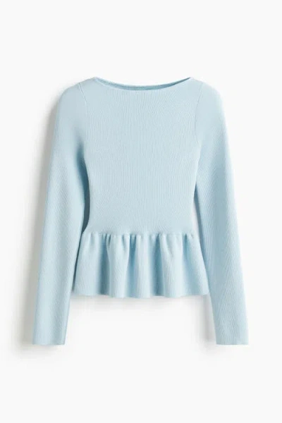 H&m Knitted Peplum Top In Blue
