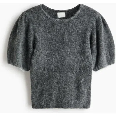 H&m Knitted Puff-sleeved Top In Gray