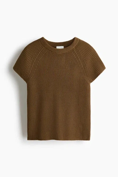 H&m Knitted Top In Brown