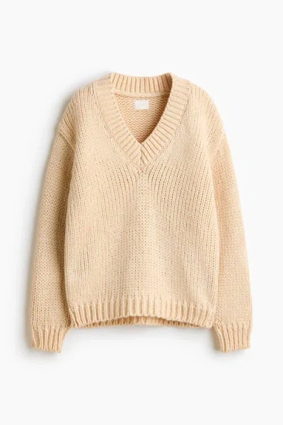 H&m Knitted V-neck Jumper In Yellow