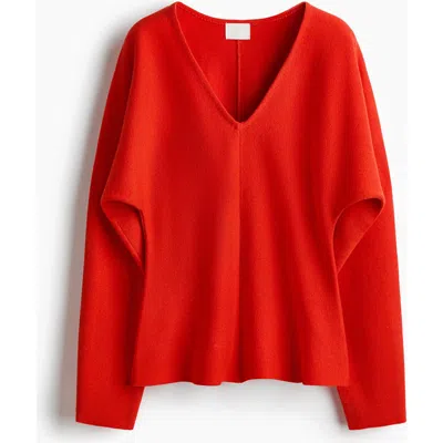 H&m Knitted V-neck Top In Red