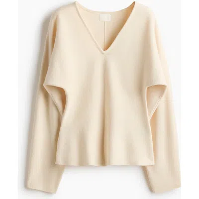 H&m Knitted V-neck Top In Neutral