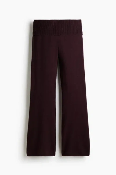 H&m Knitted Yoga Pants In Burgundy