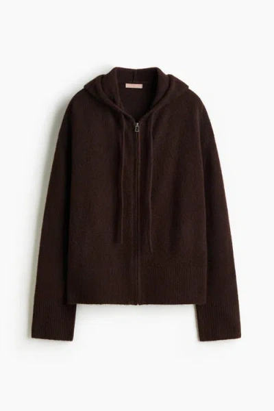 H&m Knitted Zip-through Hoodie In Brown