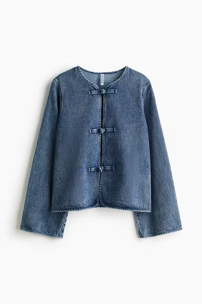H&m Knot-button Denim Jacket In Blue