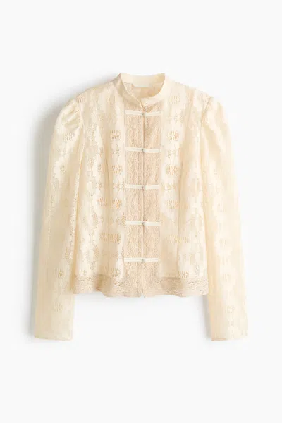 H&m Knot-button Lace Blouse In Neutral