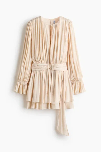 H&m Knot-detail Draped Dress In Neutral