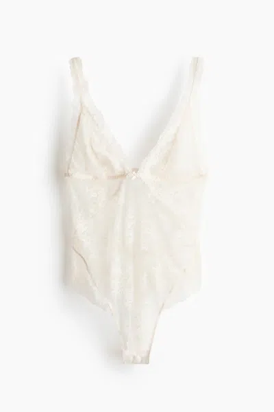 H&m Lace Bodysuit In White