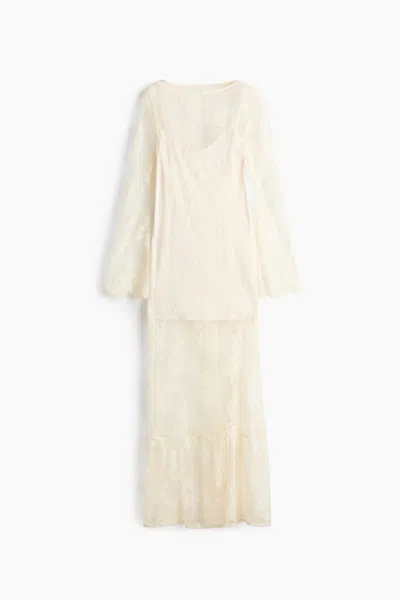 H&m Lace Maxi Dress In Cream