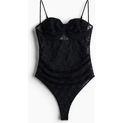 H&m Lace Thong Bodysuit In Black