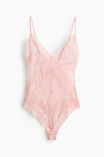 H&m Lace Thong Bodysuit In Pink