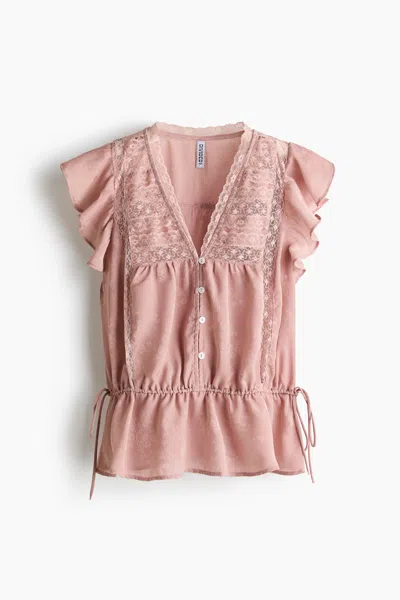 H&m Lace-detail Blouse In Pink