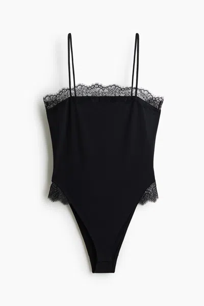 H&m Lace-detail Bodysuit In Black
