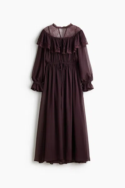 H&m Lace-detail Chiffon Dress In Purple