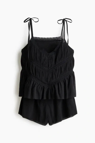H&m Lace-detail Cotton Pyjamas In Black