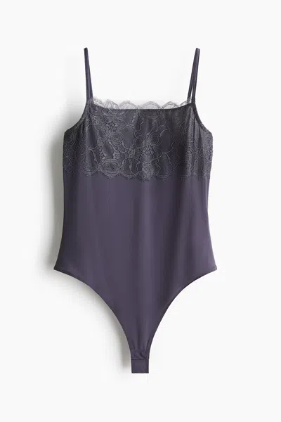H&m Lace-detail Thong Bodysuit In Purple
