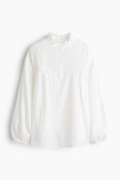 H&m Lace-inset Balloon-sleeved Blouse In White