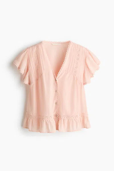 H&m Lace-inset Blouse In Pink