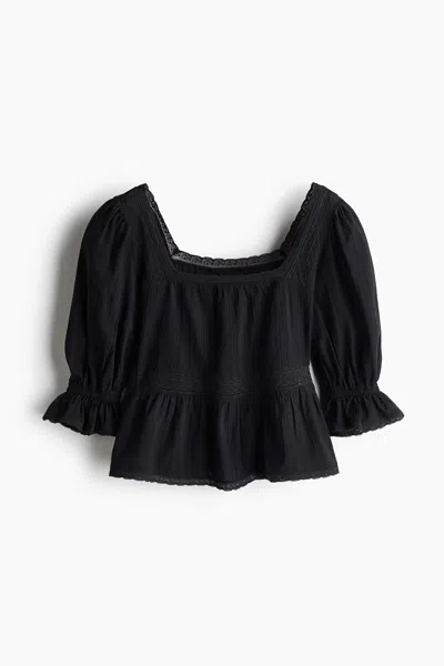 H&m Lace-inset Peplum Blouse In Yellow