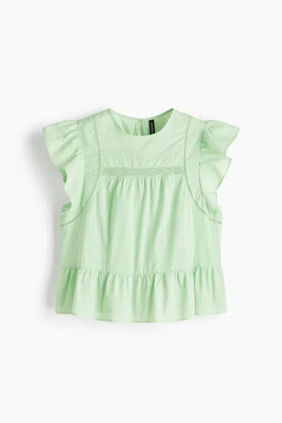 H&m Lace-inset Peplum Blouse In Green
